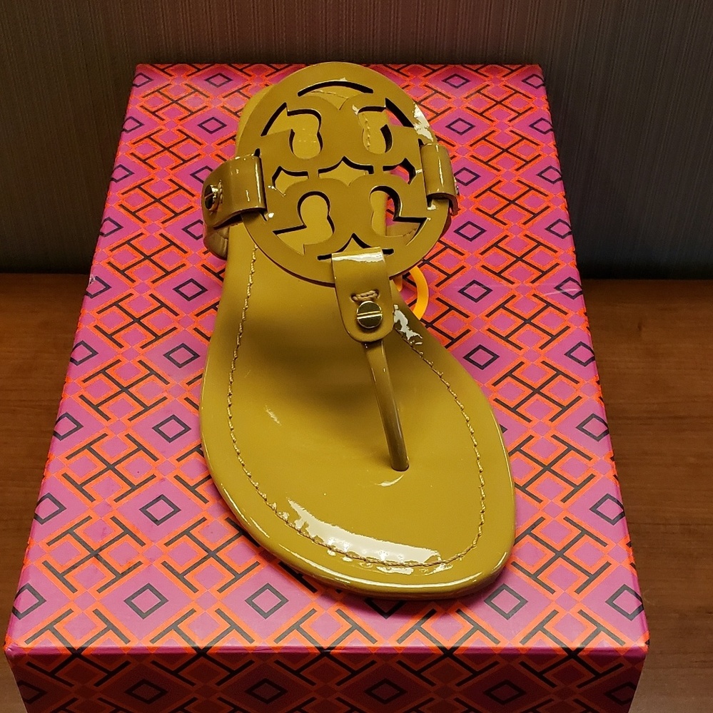 Tory Burch Miller Sand Patent Leather Sandals-10 - Picture 3 of 7